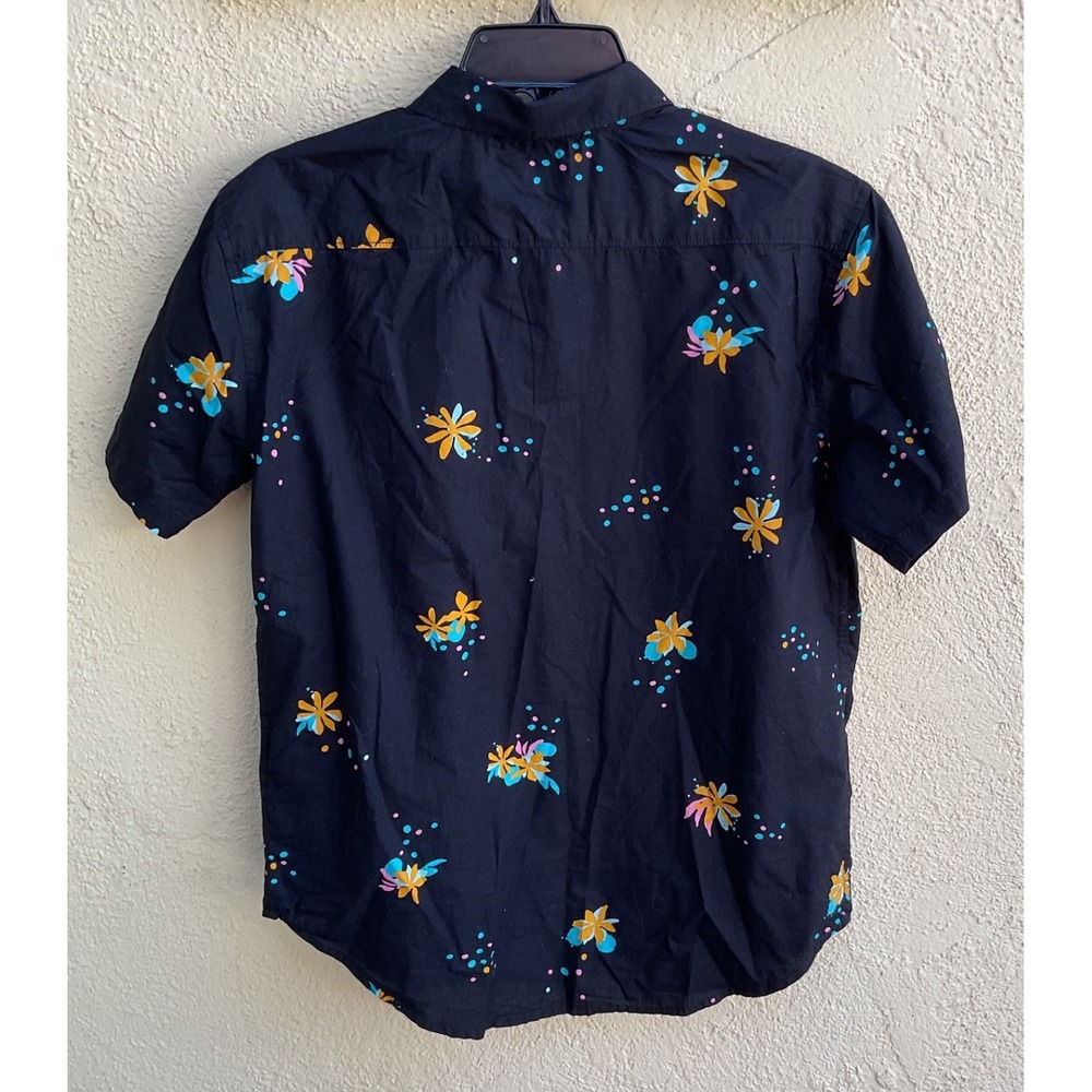 Billabong Mens Small Black Tropical Floral Short Sleeve Button Down Shirt